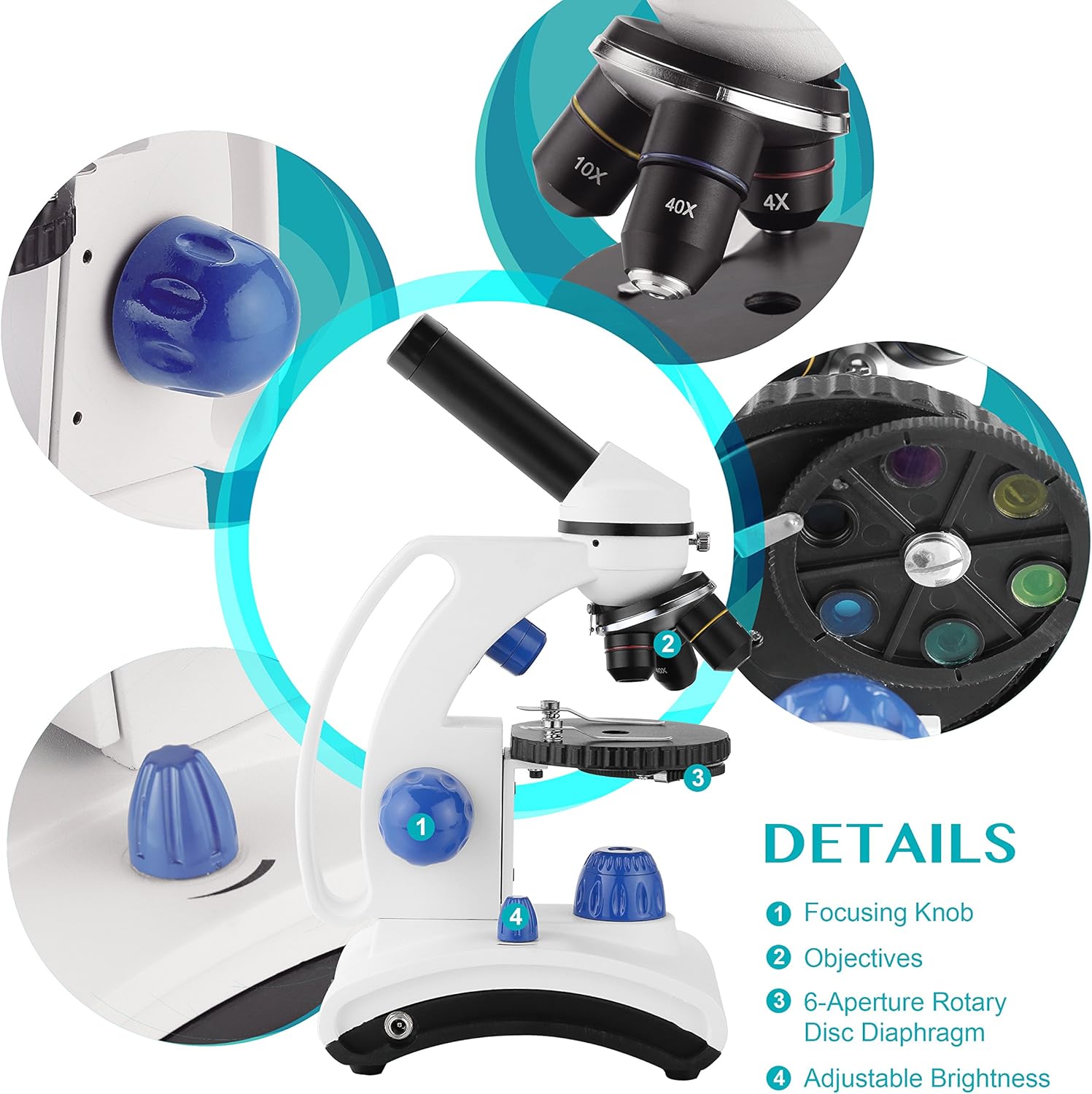 Aomekie Microscopes for Students 64X640X Head AllGlass Optics