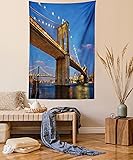 Ambesonne New York Tapestry, Brooklyn Bridge at