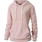 GIVON Women's Waffle Knit Pullover Hoodie Lightweight Long Sleeve Thin Casual Hooded Sweatshirt Comfort with Kanga Pocket