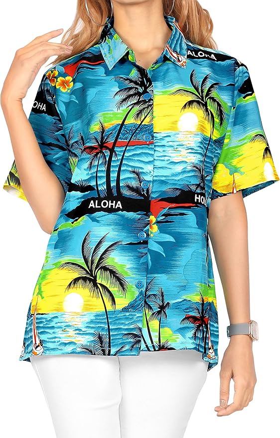 Blusa De Rayas Mujer DOKKIA Blusa Hawaiana Para Mujer, Estilo