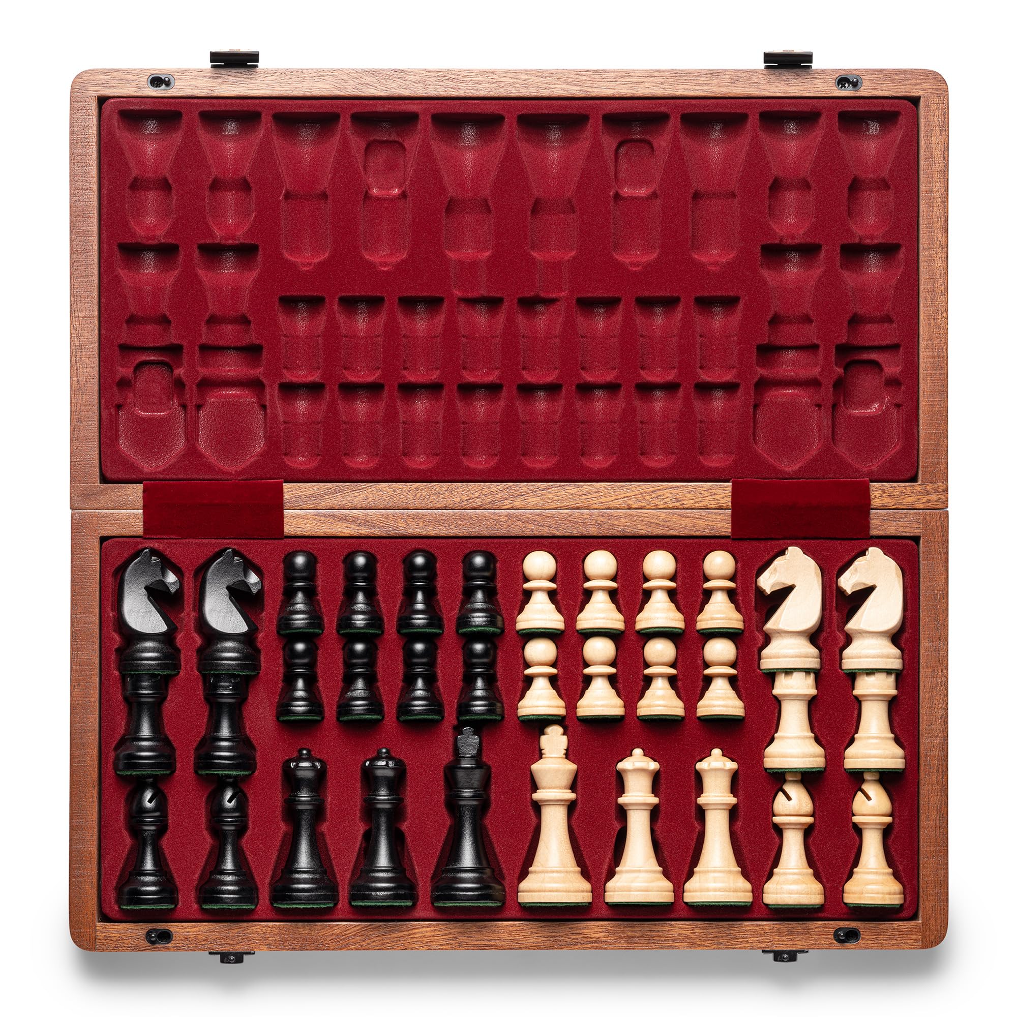 A&A Premium Natural Mahogany Folding Chess Set, w/ 15" Board & 3" King Height Staunton Chess Pieces, Includes 2 Extra Queens and a Storage Bag