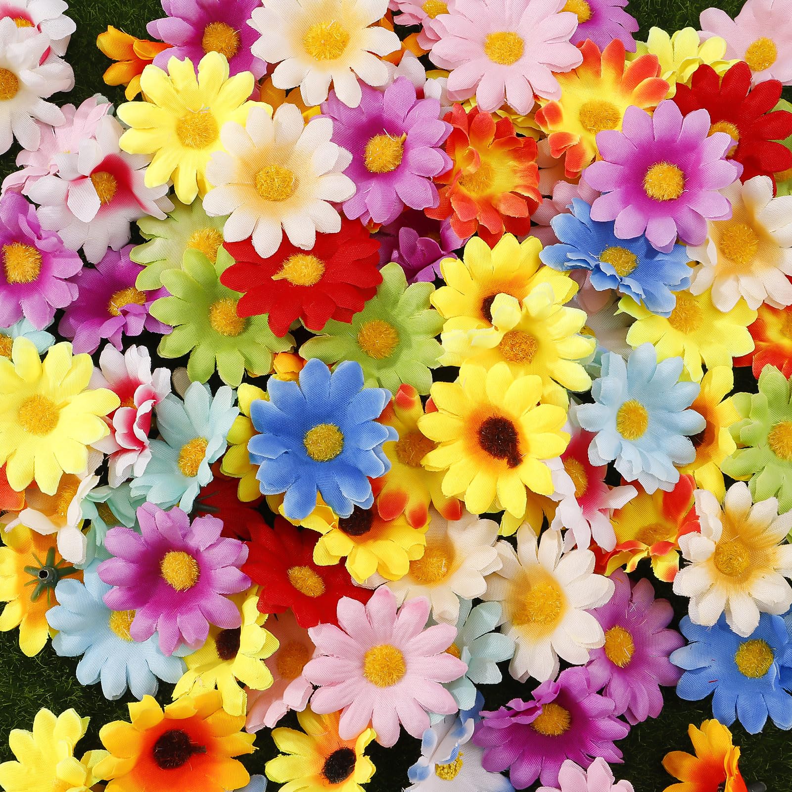 Invalidism 100 PCS Artificial Daisy Flower Heads,Colorful Craft Flowers,Mini Silk Fake Flowers,Artificial Flowers for DIY Crafts Scrapbooking Wedding Party Table Home Decoration