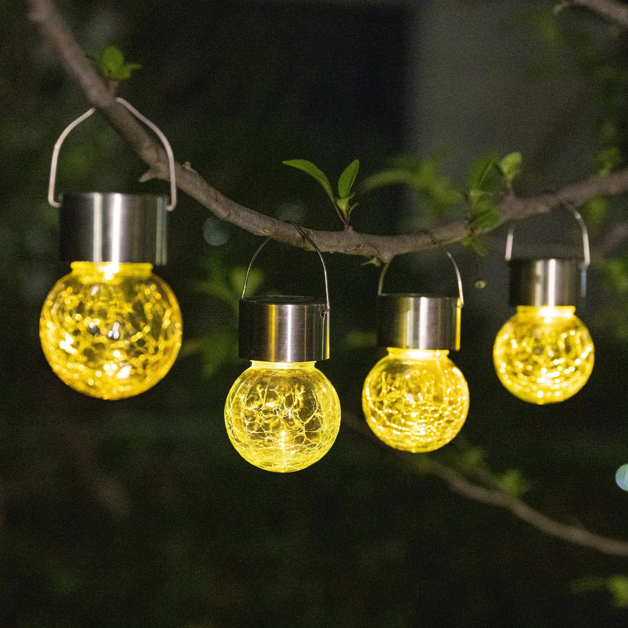 GIGALUMI 4 Pack Solar Outdoor Hanging Lights, Cracked Glass LED Lights, Waterproof for Garden, Yard, Fence, Tree (Warm White) — image 1