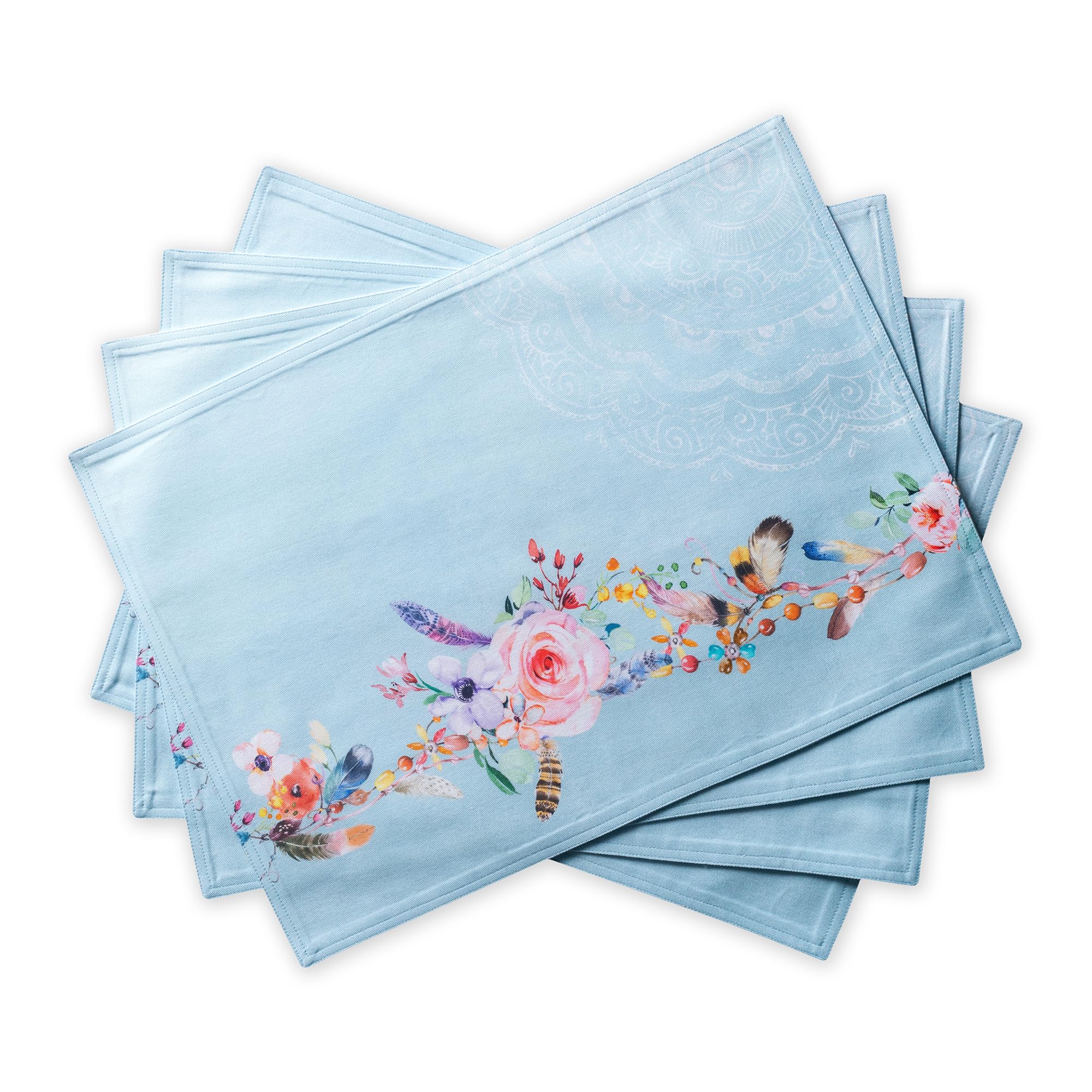 Maison d' Hermine Placemats Set of 4 100% Cotton Washable Reusable Table Mats for Home Kitchen Dining Party Wedding Restaurant Gifts for Mothers Day (Ibiza - Blue, 33 CM x 48 CM)