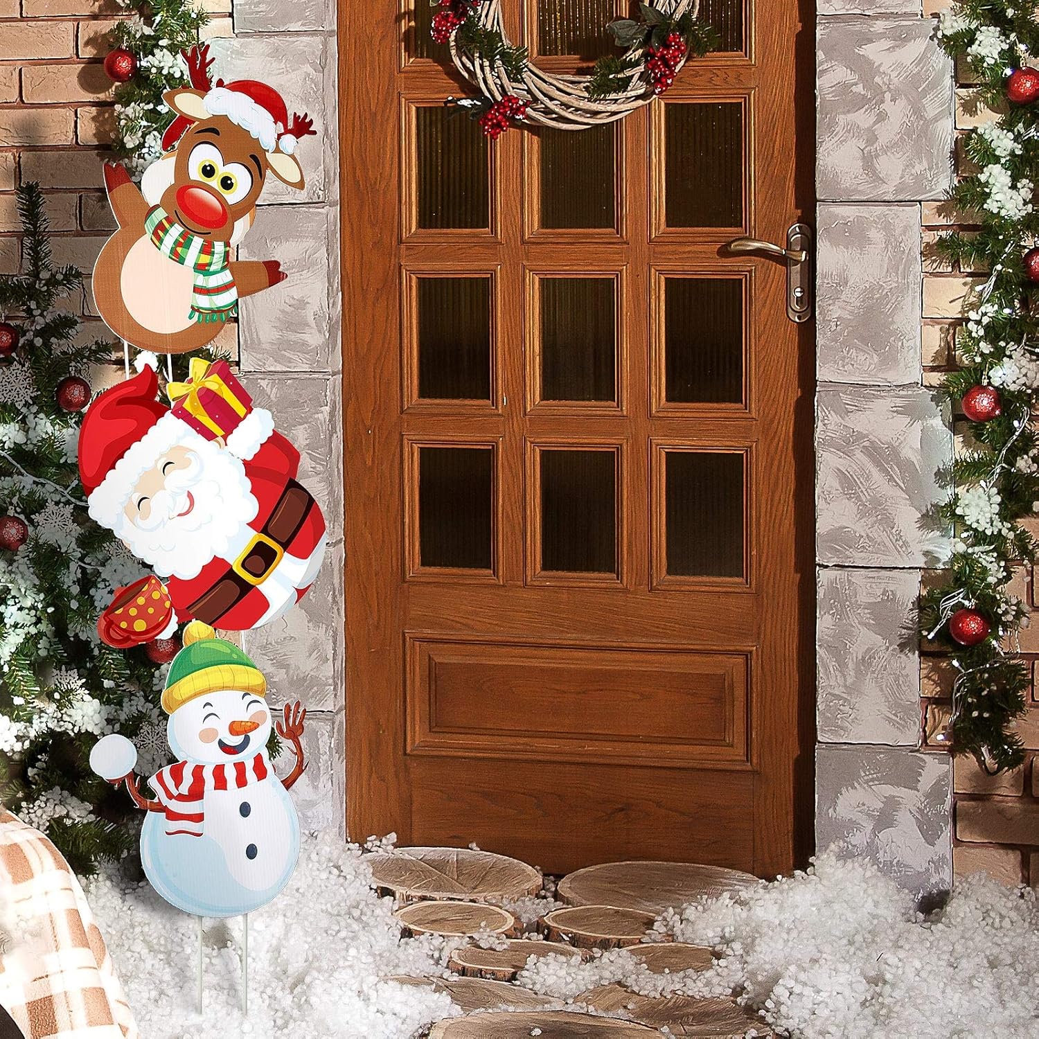 Jetec - 3 letreros de Navidad para patio, diseño de muñeco de nieve