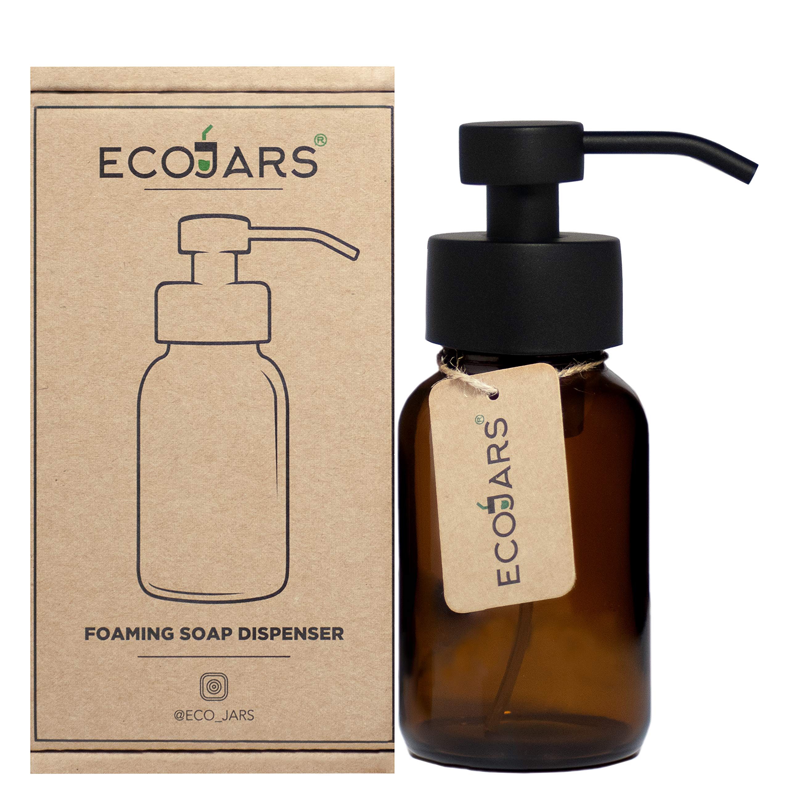 Foam Hand Wash Soap Dispenser Version 2, Amber Glass 250ml, Mat Black Colour, Stainless Steel, Scandinavian Inspired Decor Kitchen Home