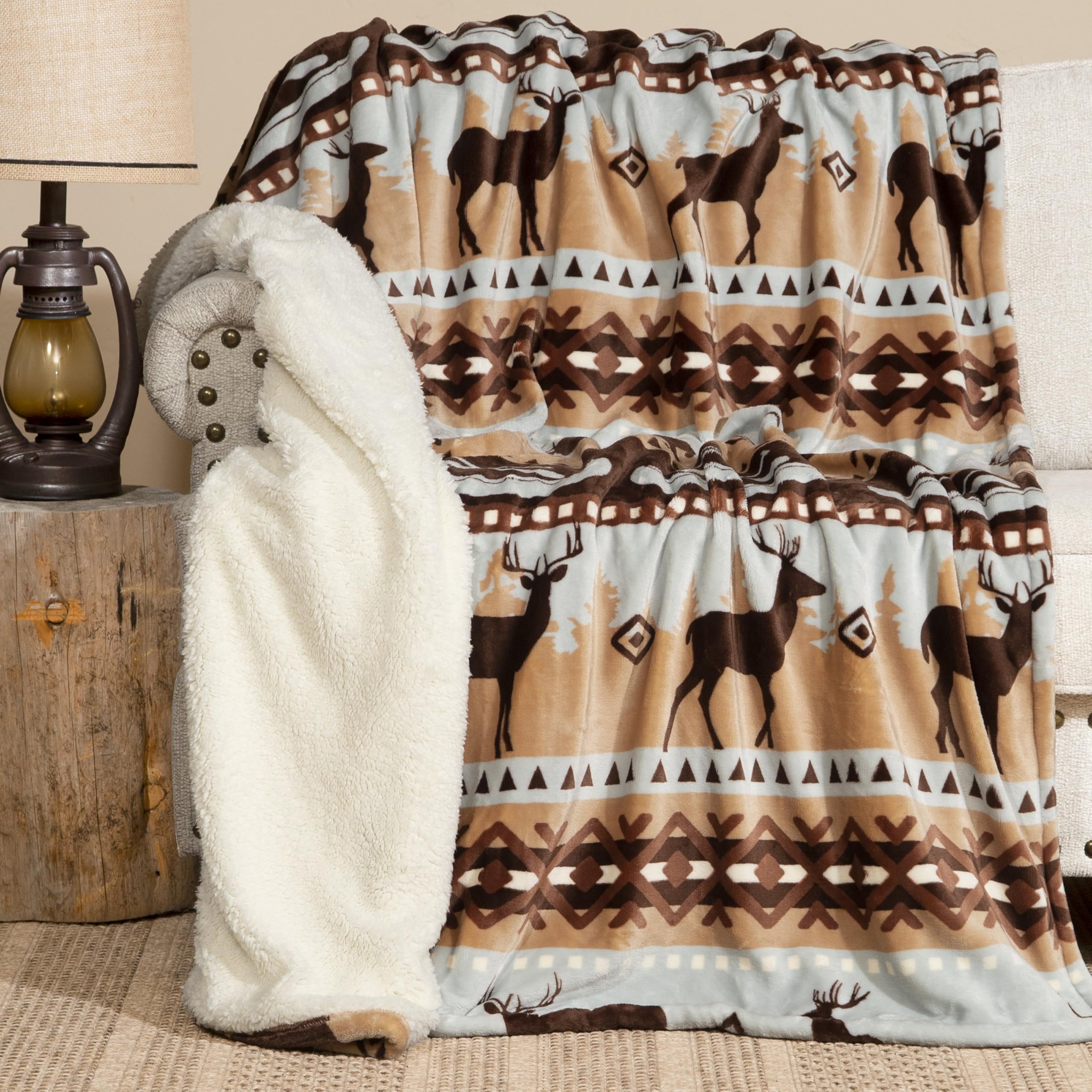 CARSTENS, INC. Ultra Premium Super Soft Plush Sherpa Fleece Oversized Throw Blanket 54" x 68", Buck Lake Image