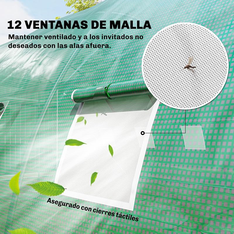 Estufa exterior 6x4x2 m com 2 varas de suporte verdes
