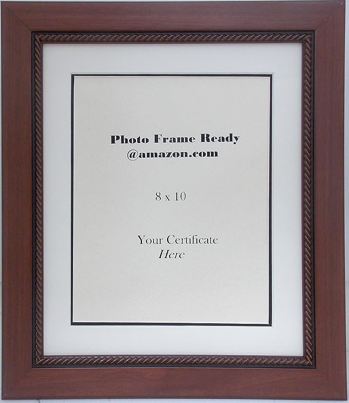 Wall Mount Photo Frame with Brown Rope Edged Wood Moulding Holds 8x10 Photo