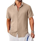 COOFANDY Mens Button Down Shirt Short Sleeve Casual Shirts Linen Textured Summer Beach Shirts
