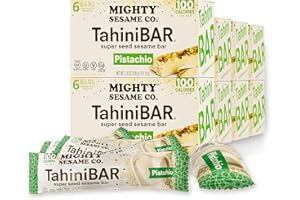 MIGHTY SESAME CO. Mighty Sesame Tahini Bars with Pistachio 3.8oz (8 Pack, 48 Bars) 100 Calorie Bar, Gluten Free, Vegan, Nothing Artificial, Kosher