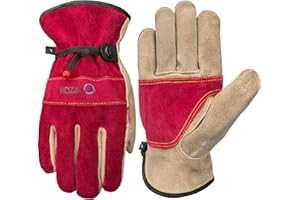 WZQH Leather Work Gloves for Women, Medium Glove for Gardening, Tig/Mig Welding, Construction, Chainsaw, Farm, Ranch, etc. Cowhide, Cotton Lined, Utility, Firm Grip, Durable. Rose Red - Grey M