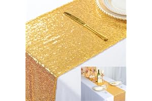 ShinyBeauty 12x72-Inch Rectangle-Gold-Sequin Table Runner- for Wedding/Party/Decor (12x72-Inch)