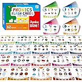 Phonics Flashcards, 120 Phonics 62 Double-Sided Cards - 20 Phonic Group Sets CVC, Digraph, Trigraph Blends Long Vowel Sounds,