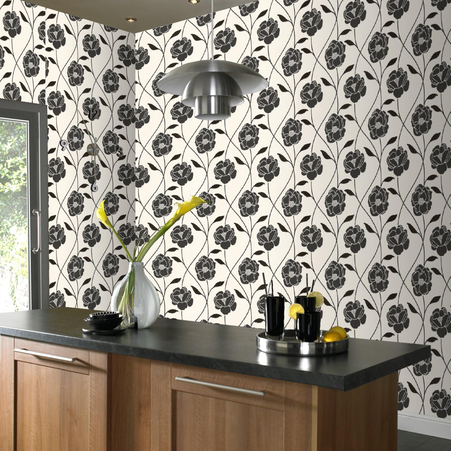 Contour Vine Wallpaper Black / White Amazon.co.uk Kitchen & Home