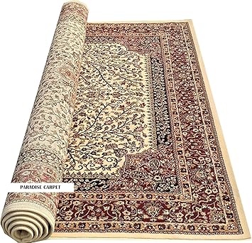 Paradise Carpet Creation Kashmiri Traditional Persian Design Carpet for Your Living Room 180X270cm 6 Feet by 9 Feet (Color- Ivory)