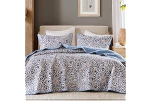Comfort Spaces Valerie Boho Quilt Set Twin/Twin XL Blue - Soft Reversible Watercolor Medallion Bedding, Lightweight All Season Bedspread for Kids Teens Dorm Guest Room