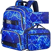 FTJCF Laptop Backpack, 17 Inch School Bag College Bookbag with Lunch Bag Set, Water Resistant Aurora Backpacks for Teens Boys Man Students (Blue)
