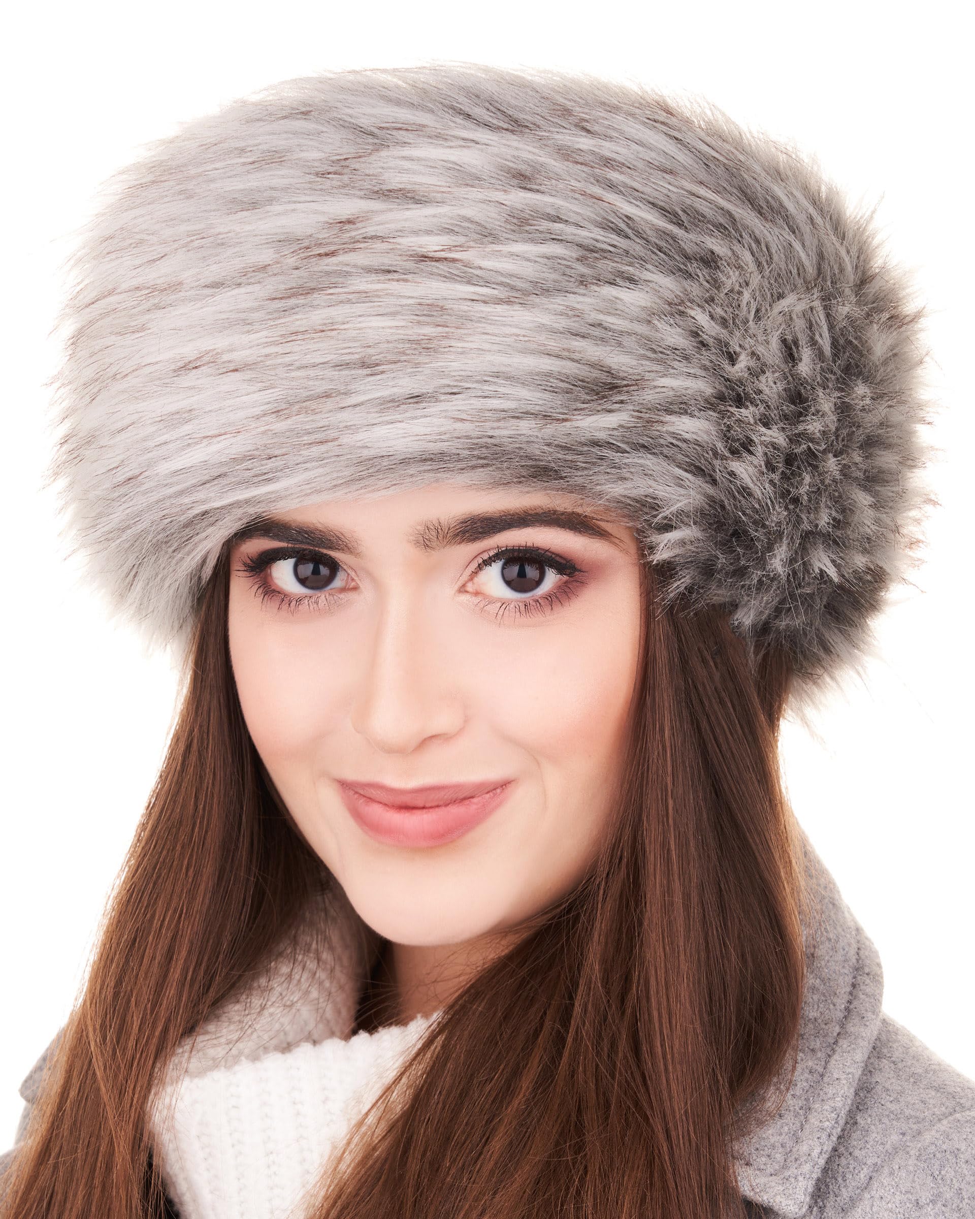 Futrzane Classic Headband - Faux Fur Headbands for Women - Furry Band for Winter - Size XS (Ash Classic)