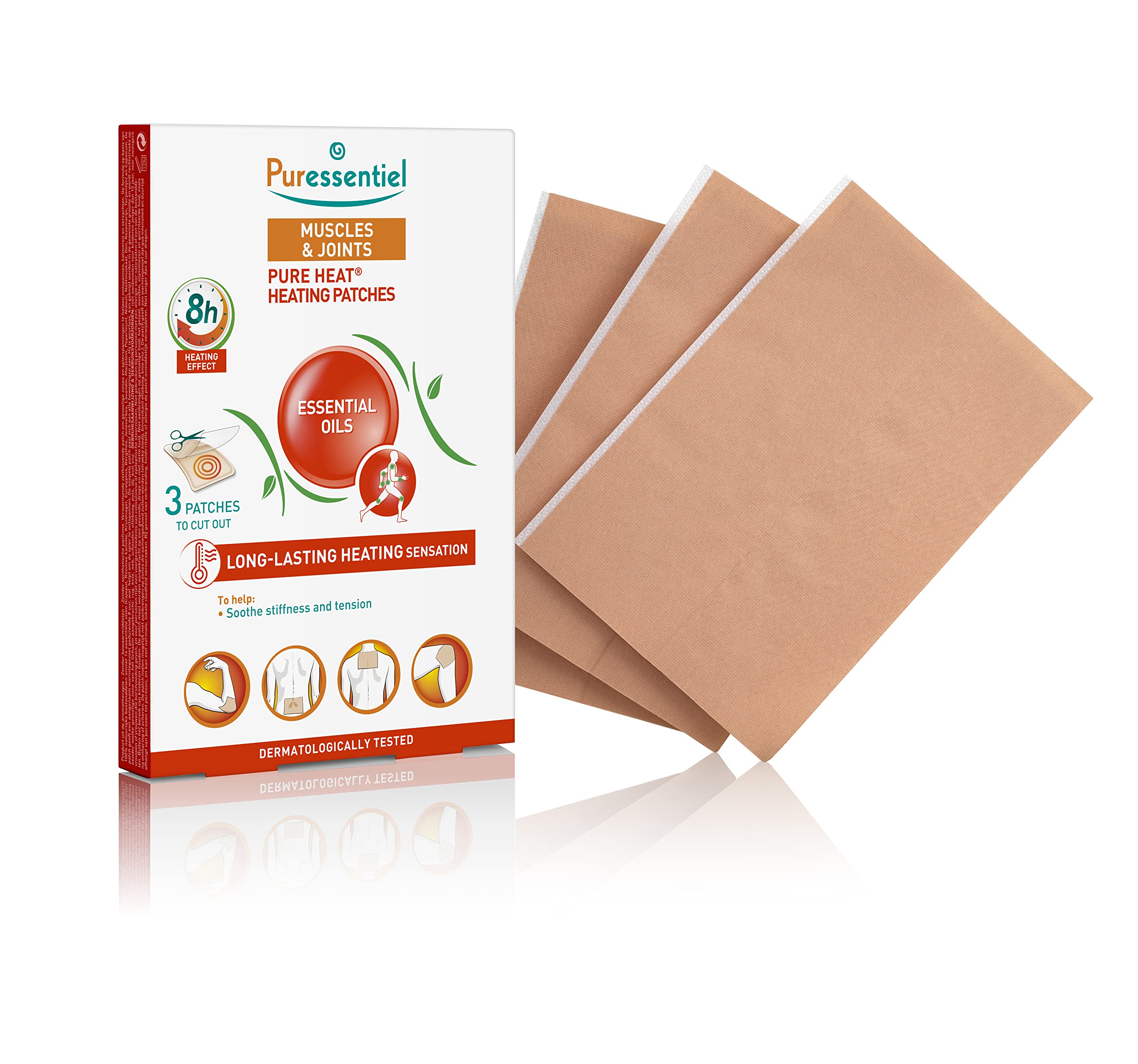 Puressentiel Muscles & Joints Heating Patches (3 Patches) with 14 Essential Oils – Capsicum – Soothe Sensitive Areas Through Their Warming Effect – Last up to 8 Hours – Invisible Under Clothing