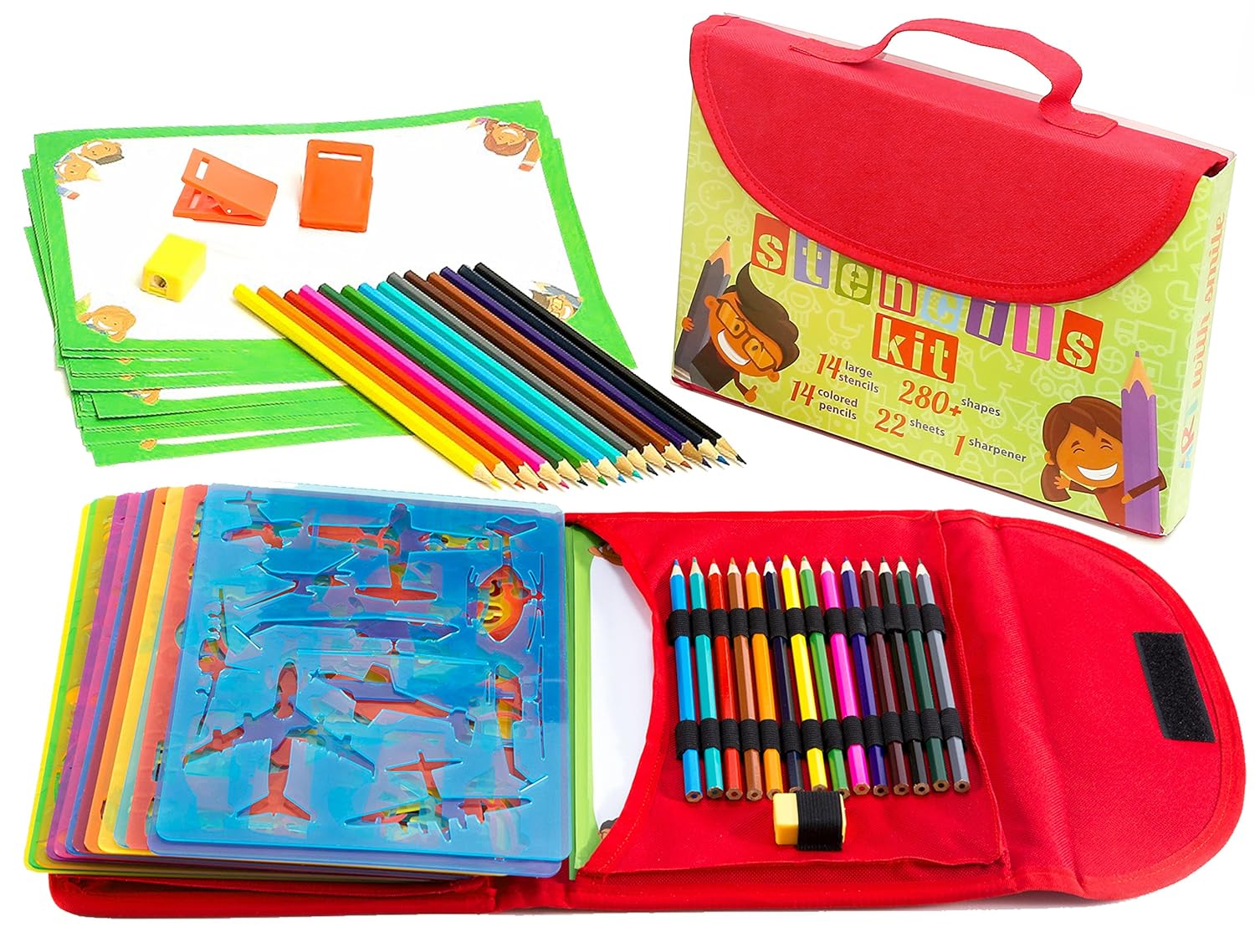 Kids Drawing Stencil Set Craft Activity 54 Piece Travel Boy Girl Gift Paper NEW  eBay