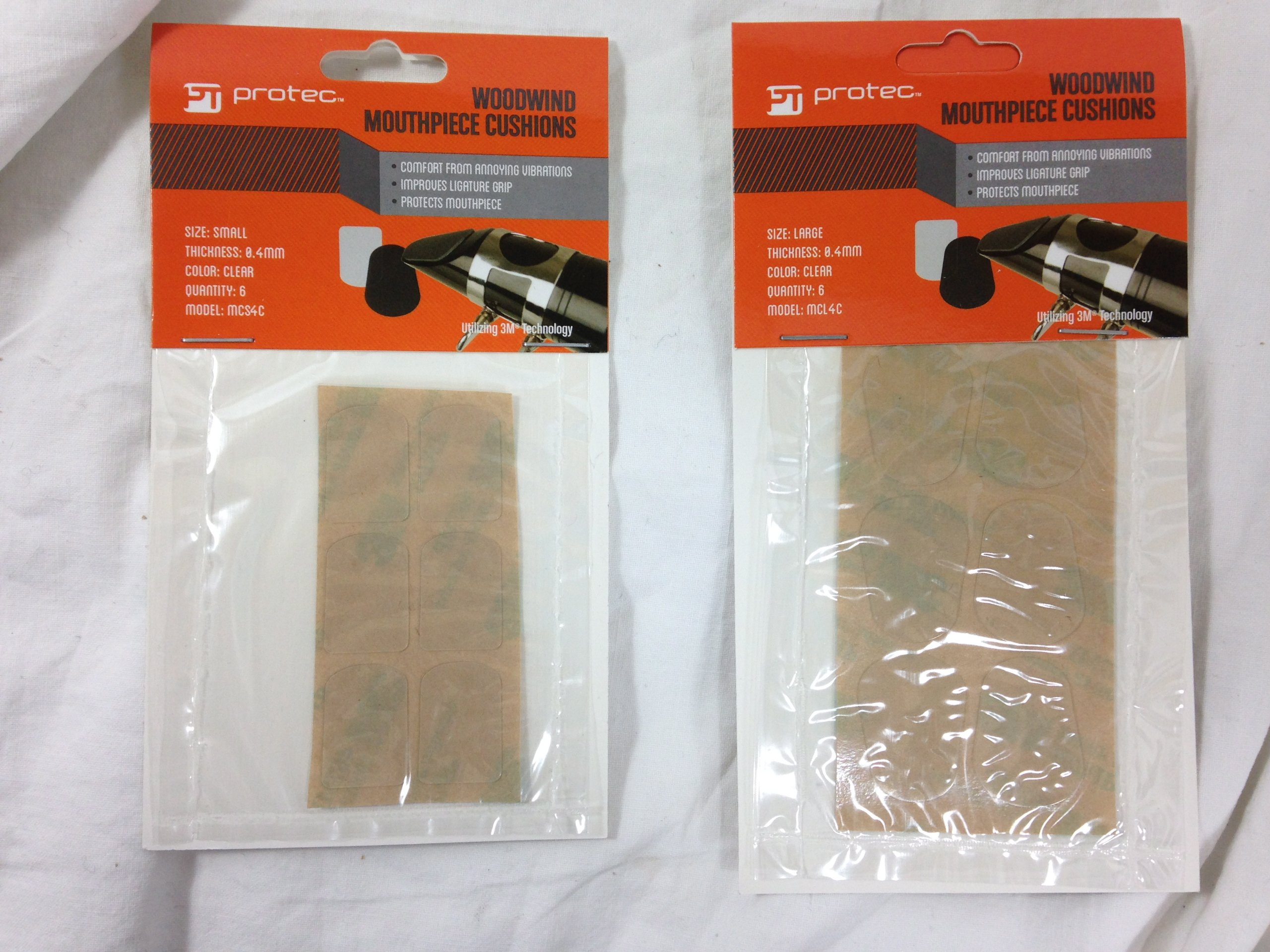 Protec Woodwind Mouthpiece Cushions, 6-Pack, Size Large, Thin (.4mm), Clear, Model MCL4C