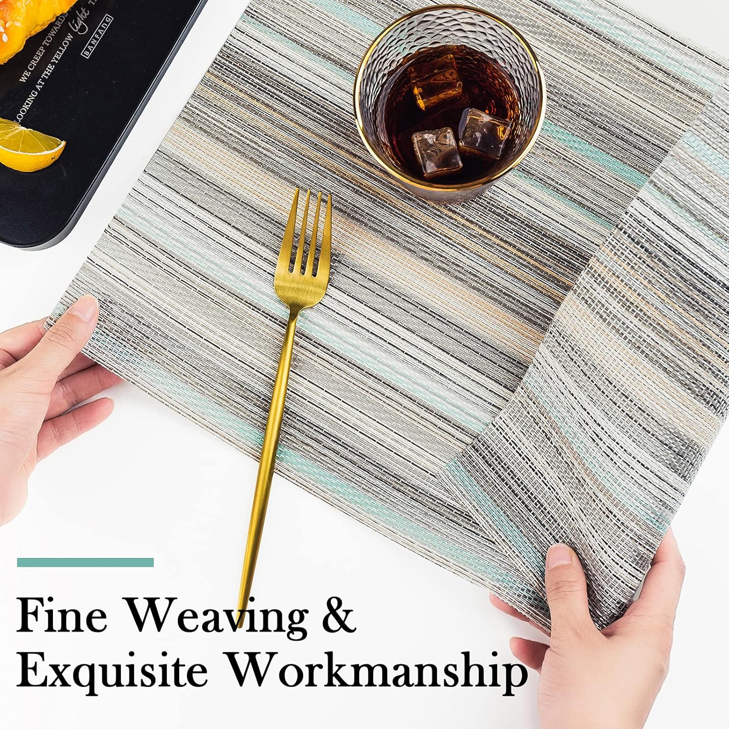 Placemats, Placemats for Dining Table Set of 8 Waterproof, Woven Place Mats for Kitchen Table Vinyl Heat Insulation Stain Resistant Placemats (Set of 8, Blue Stripes): Kitchen & Dining