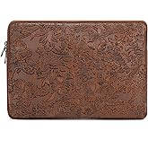 Canvaslove Embossing Floral Pattern PU Leather Laptop Sleeve Case with Pocket for MacBook Pro 14 inch and 14 inch-14.4 inch HP, Lenovo, Dell, ASUS, Acer Notebook Computer (Coffee)