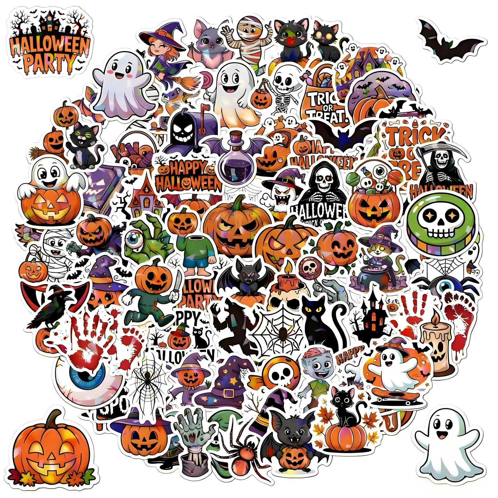 Photo 1 of 102 PCS Happy Halloween Stickers - Holographic Halloween Party Favors Pumpkin Holiday Sticker Crafts Hallowee Vinyl Sticker for Water Bottle Basket Decorations Goodie Bags Stuffers Supplies Props