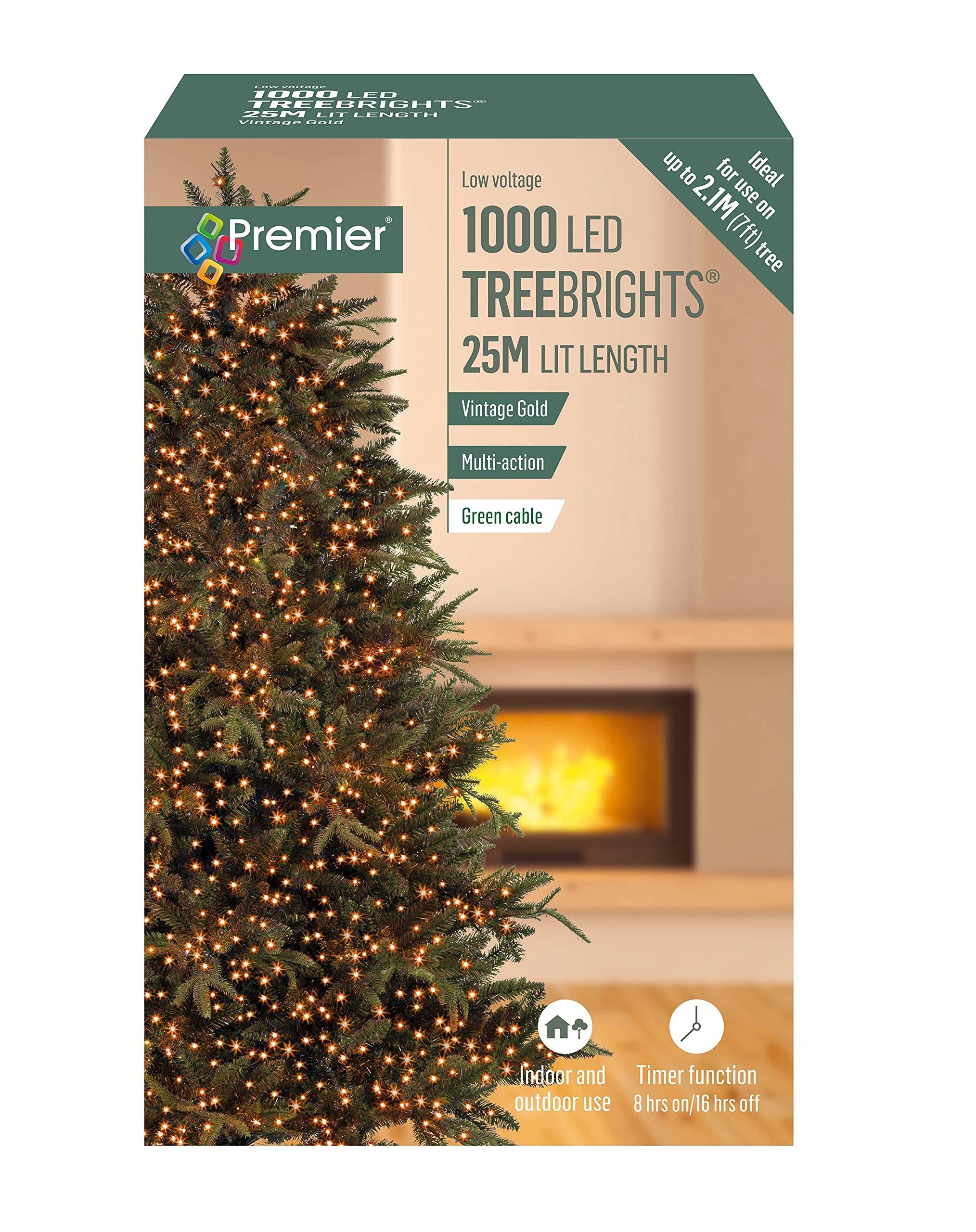 Premier Decorations 1000 Vintage Gold LED Treebrights with Multi Action Facility and Timer Function