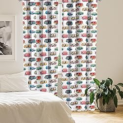 Lunarable Cars Window Curtains, Vintage Travel