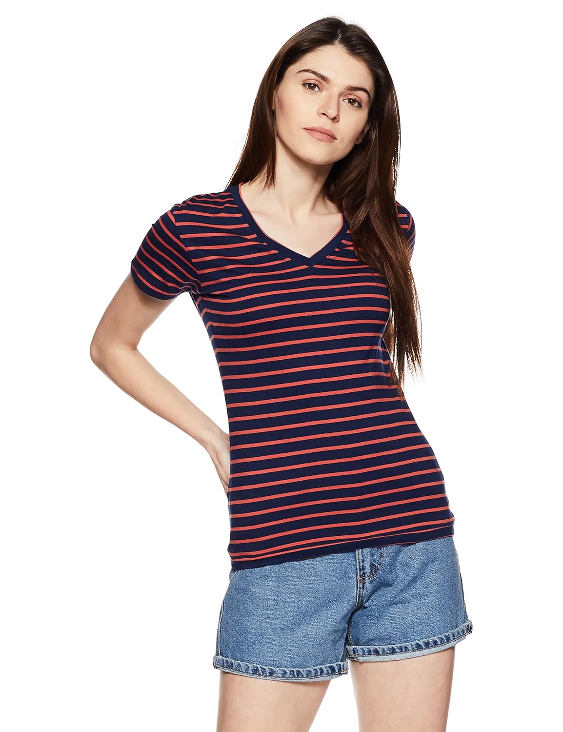 symbol amazon brand women's striped regular fit t-shirt