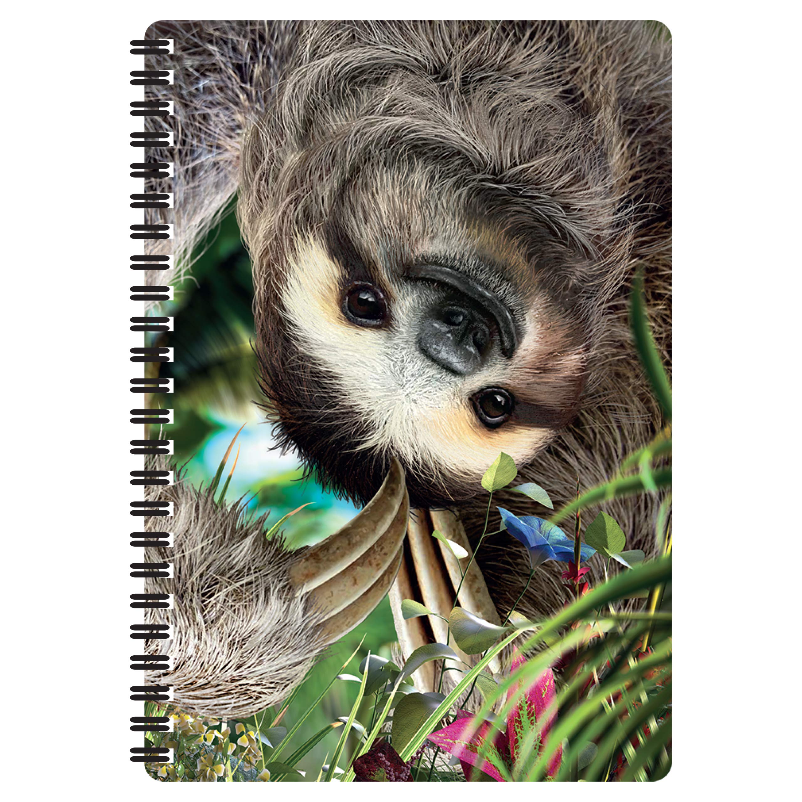 3D LiveLife A5 Notebook - Hangin' Around from Deluxebase. Spiral Bound Lined Notebook with 80 Recycled Pages, 3D Cute Sloth Art Notebooks for Work, Gifts and School Supplies, (21 x 14.5 cm).