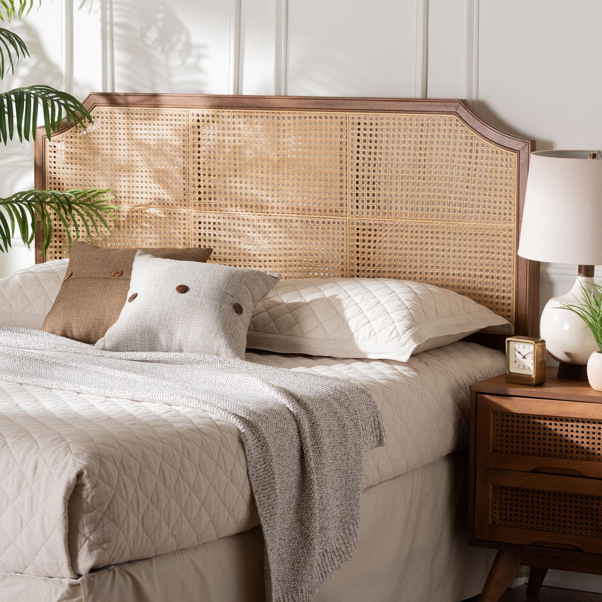Photo 1 of Baxton Studio Hermine Bamboo Woven Headboard - Solid Wood Bed Backrest Panel with Curved Top, Boho Coastal Bed Accent, Queen Size