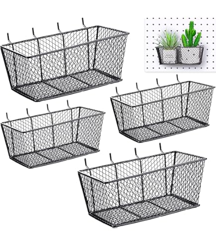 4 Pcs Metal Pegboard Baskets Bins Set Multiple Size Black Metal Wire Shelves Hooks To Pegboard For Storage Organize Tools, Workbench, Accessories, Garage Wall Mount Organizer Attachments - View #12
