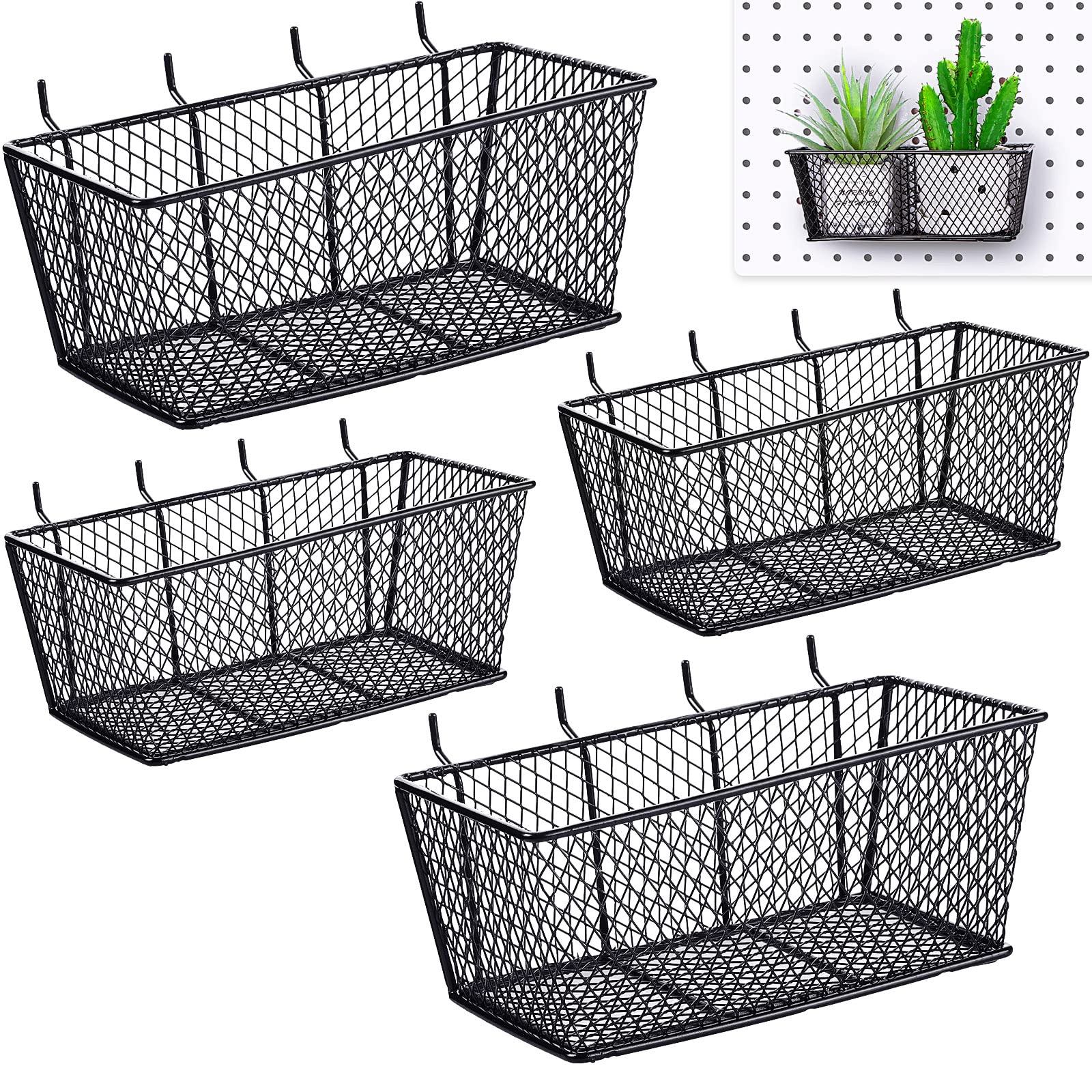 Photo 1 of Sieral 4 Pcs Black Pegboard Baskets Metal Wire Shelf Baskets Peg Board Organizer Accessories Wall Mount Organizer Attachments for Garage Workbench Various Tool Accessories, 2 Sizes