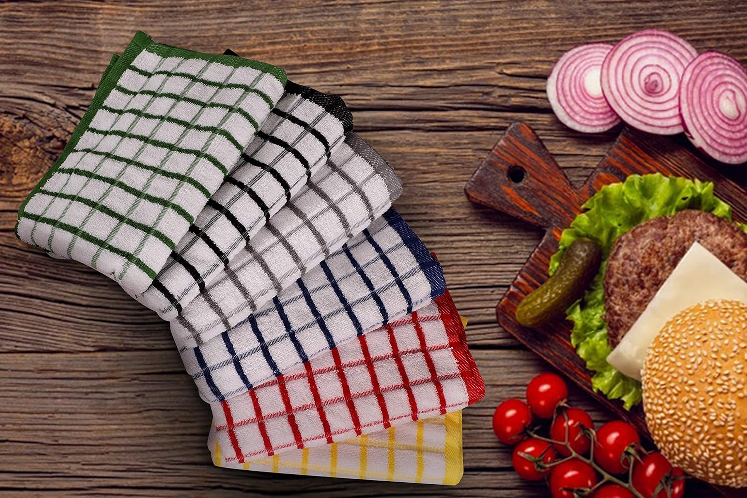 Urban Villa 6 Pack Terry Kitchen Towels, Premium Quality, 100% Cotton, Ultra Soft (Size: 20X30 Inch), Multi Color, Highly Absorbent Over Sized Kitchen Towels with Hanging Loop- (Set of 6): Kitchen & Dining