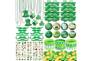 DMIGHT 188Pcs St. Patrick's Day Accessories Party Favor Set, Necklaces, Shamrock Glasses, Mustaches, Bracelets, Badges, Tattoo Stickers, Coins for Irish Party Supplies