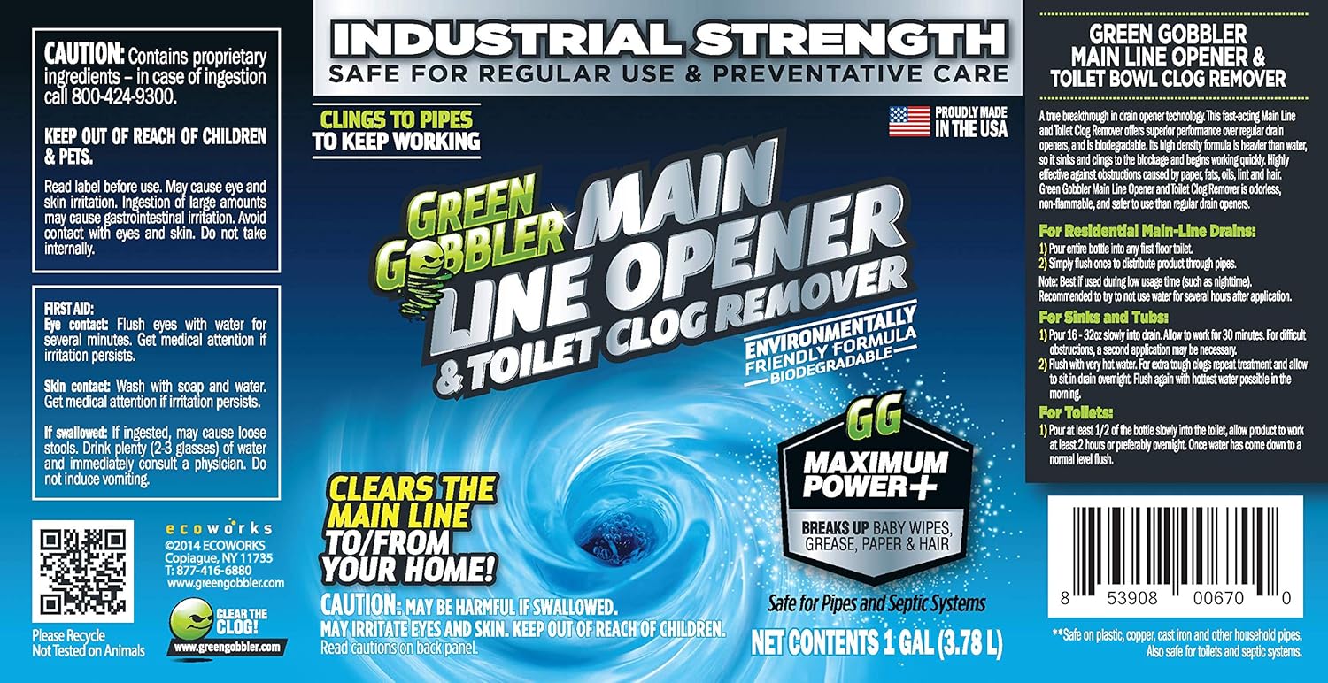 Green Gobbler Ultimate Main Drain Opener + Drain Cleaner + Hair Clog