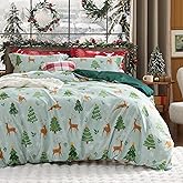 Bedsure Christmas Duvet Cover Queen - Holiday Bedding Collection with Christmas Tree and Reindeer Pattern, Includes 1 Duvet Cover and 2 Pillow Shams (Queen, Christmas Tree and Reindeer)