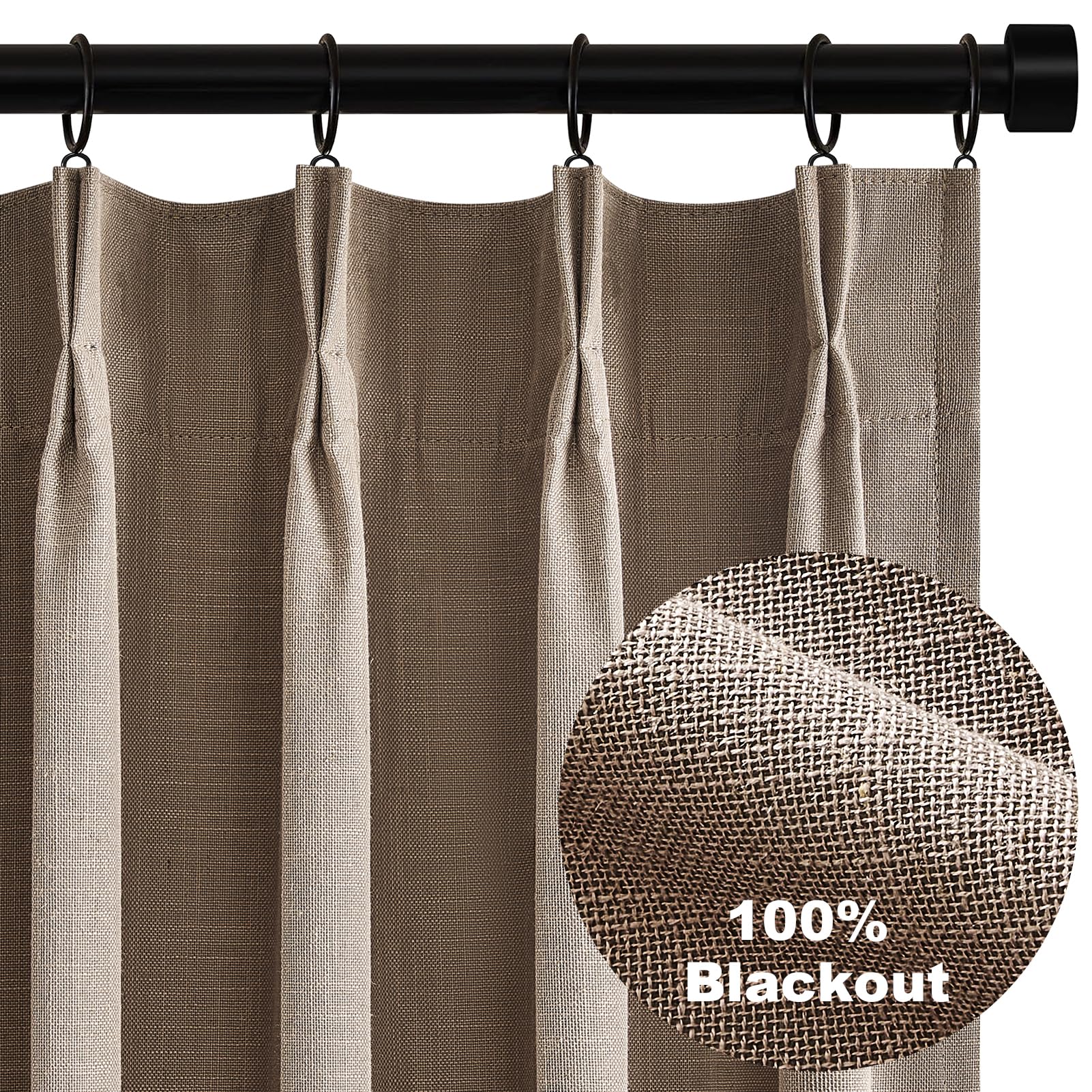 Photo 1 of Topfinel 92 Inches Long Tweed Custom Black Out Drapery Panels, Rustic Country Faux Acoustic Textured Opaque Pinch Pleated Window Coverings, Cream Boho Heat Blocking Tab Top Curtains for Bay Window