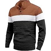 HYPESTFIT Men's Tri-Button Pullover Sweater Mock Neck Lightweight Casual Fashion Knitted Henley Sweater