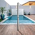 Timoau 7.2Ft Outdoor Solar Heated Shower, 9.3 Gal Pool Shower w/Handheld Shower Head & Foot Tap Spigot, Ideal for Poolside Backyard Beach Pool Spa, Silver