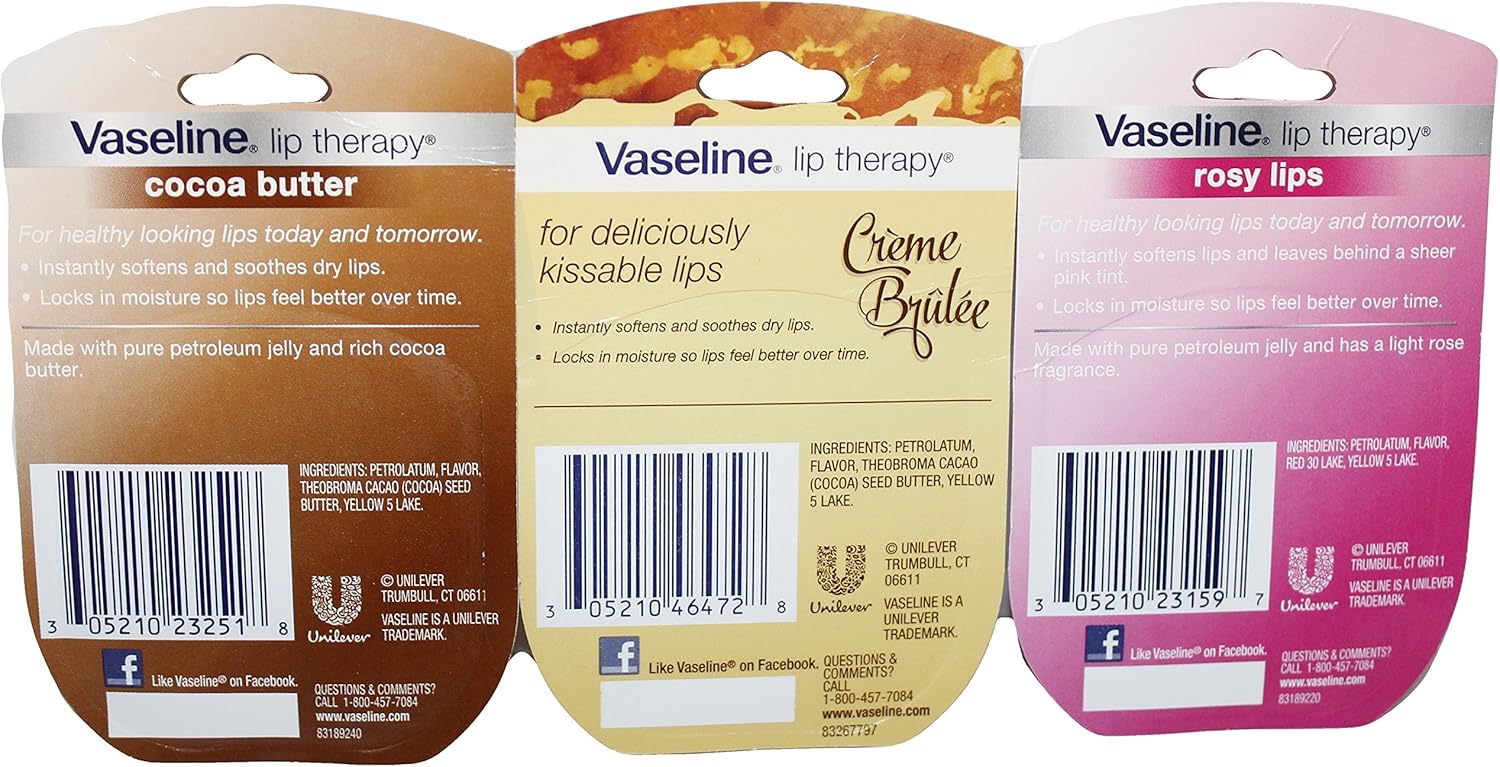 Vaseline Lip Therapy 0.25 Oz 3 Pack Bundle - Creme Brulee, Rosy Lips & Cocoa Butter: Health & Personal Care