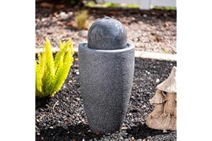 XBrand 25.98" H Round Stone Indoor/Outdoor Modern Stone Textured Sphere Water Fountain w/LED Lights, Ball Fountain Decor, Gray
