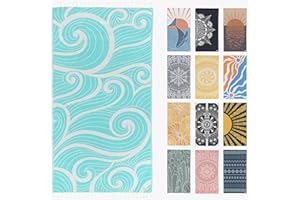 FESHKA Sand Free Turkish Beach Towel (37 x 67) Quick Dry Bath Towel, Oversized Beach Blanket, Lightweight for Travel - Made with 100% Organic Turkish Cotton - Summer Waves (Turquoise)