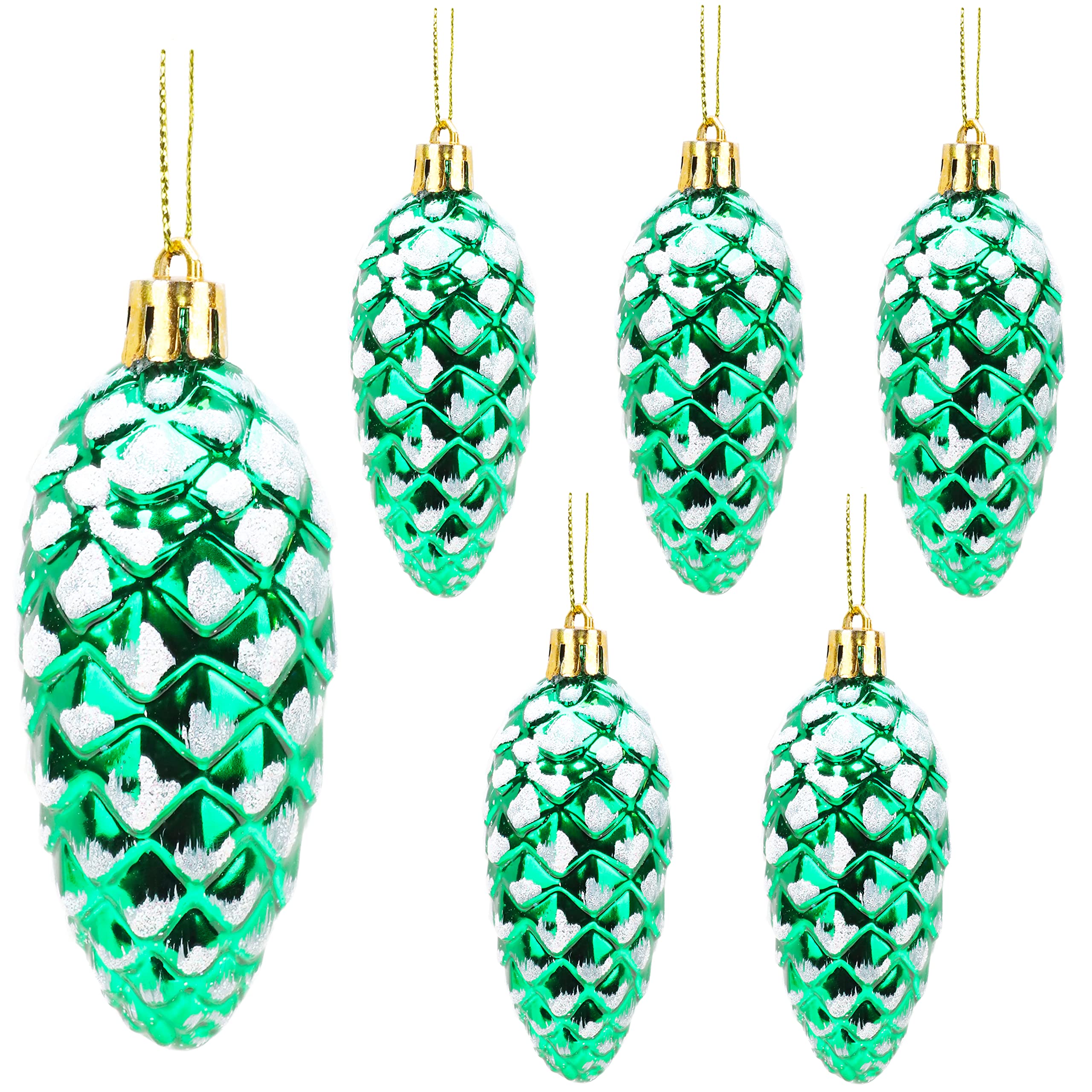 Christmas Concepts® Pack of 6–90mm Shiny & Glitter Decorated Pine Cone Baubles – Christmas Tree Decorations (Emerald Green)