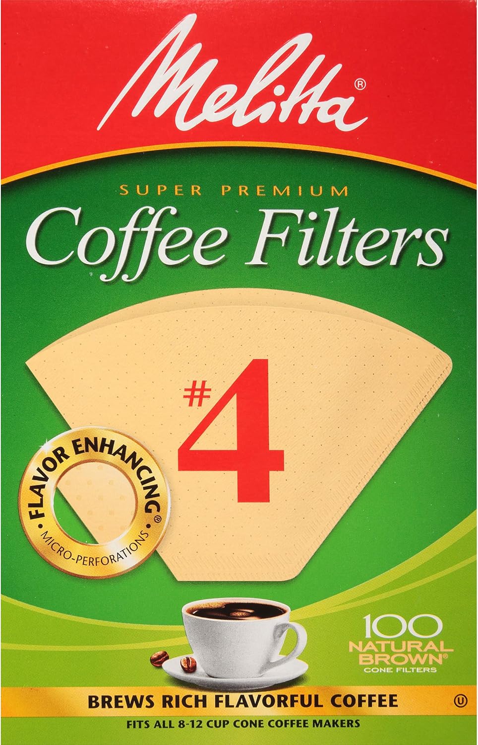 Melitta Super Premium, Natural Brown, Coffee Filters, 4 Cone, 100