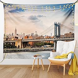 Ambesonne New York Tapestry, Manhattan Bridge and
