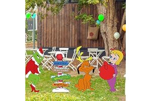 LMAZG 4PCS Christmas Grinchmas Decorations, Christmas Yard Signs Stakes Outdoor Decorations Lawn Sign Welcome Sign for Christmas Xmas Party Supplies, Lawn, Garden Yard Decor